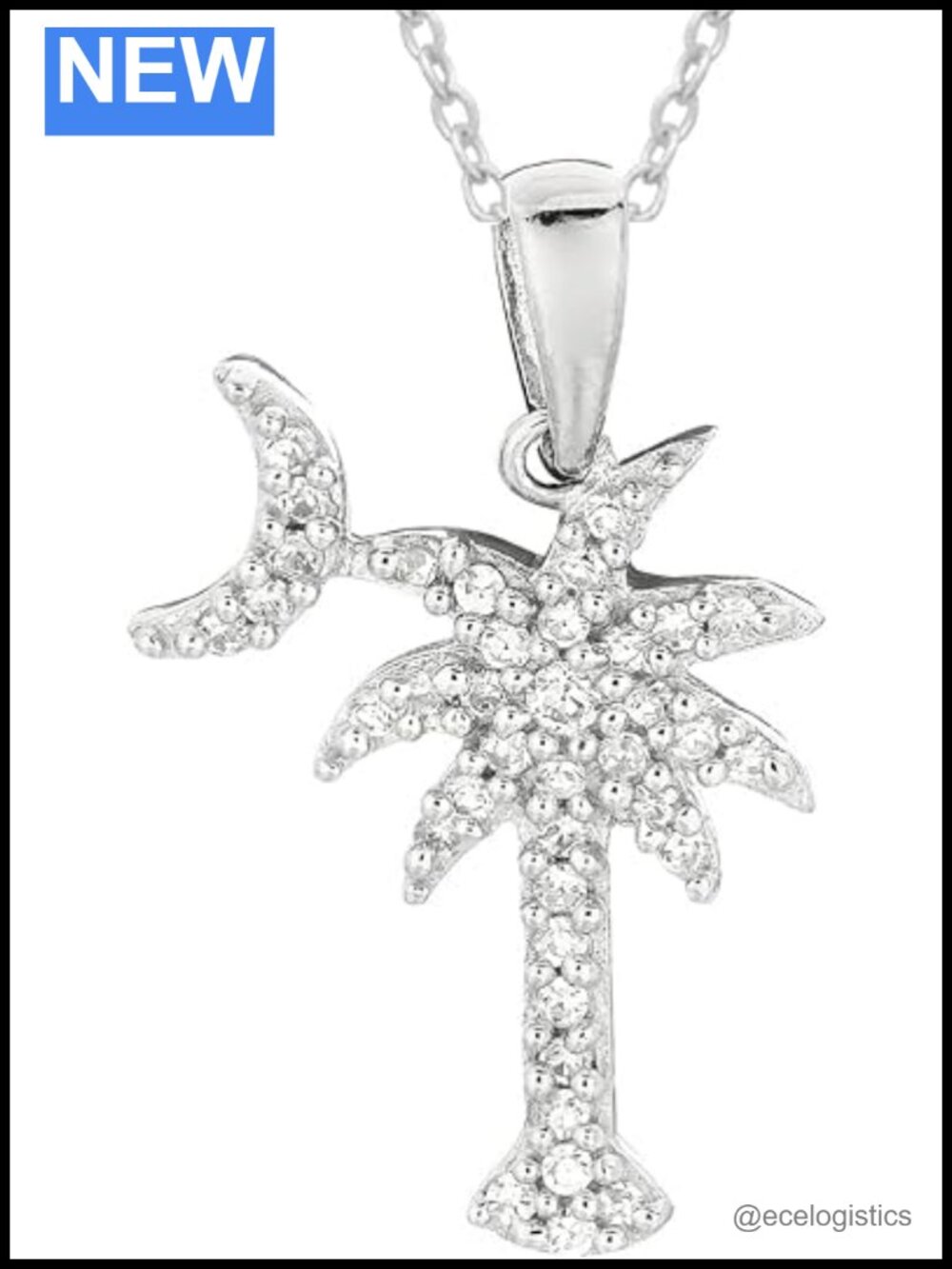 Sterling Silver Palmetto Moon Necklace Cubic Zirconia SC Flag Pendant